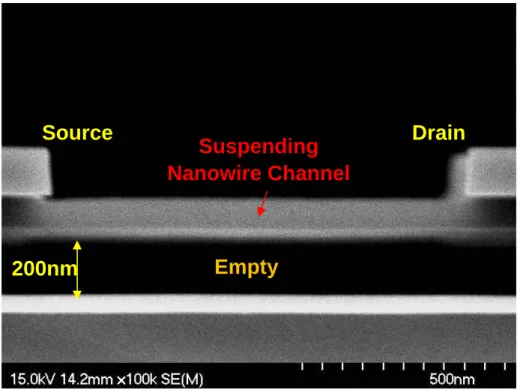 Fig. 2-4(b) The corresponding process flow of multiple nanowire channels after HF  etching in cross-section view