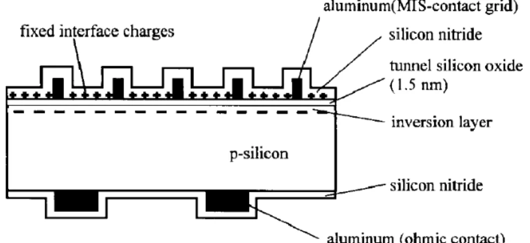 Fig. 1.1: The cross-section of the first generation MIS-IL solar cell with bifacial  sensitivity