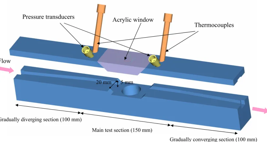 Fig. 2.3 Three-dimensional plots illustrating the test section in the rectangular flow-channel