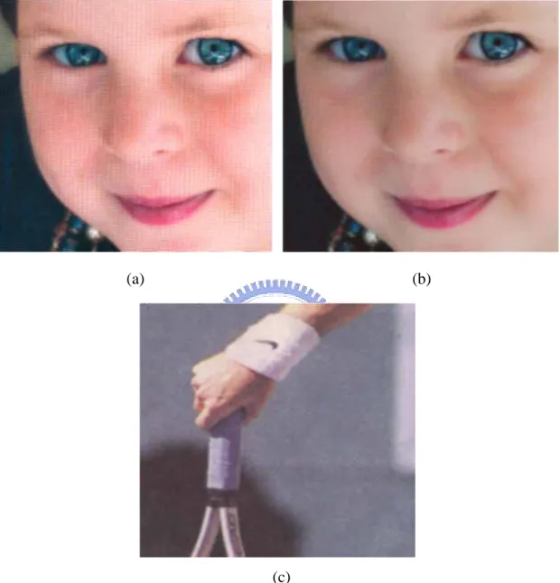 Fig. 3.3.1_1 Three example screened images. Images (a) – (c) contain different types  of screening patterns