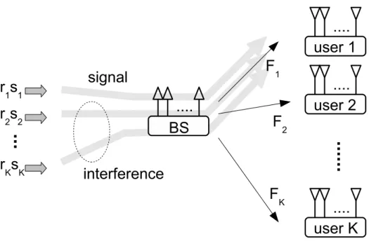 Fig. 4.1: Downlink signal and interference flows for user 1