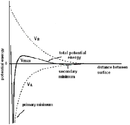 Figure 2-2. DLVO theory: the plot of total energy versus distance. 