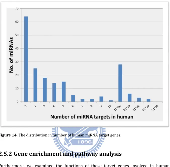 Figure 14. The distribution in number of human miRNA target genes 