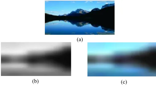 Fig. 3-3    Locally controlled backlight technique. (a) Target image, (b) intensity  locally controlled backlight, and (c) color locally controlled backlight