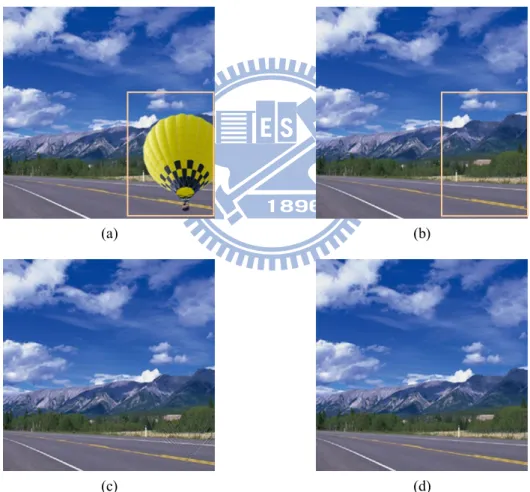 Figure 3.5 An example of quality improvement results. (a) A privacy-sensitive image part enclosed  by a rectangle
