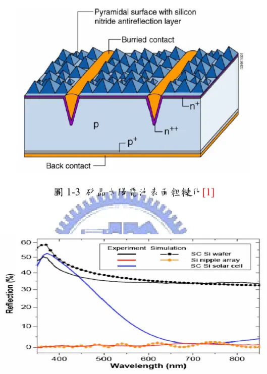 圖 1-3  矽晶太陽電池表面粗糙化[1] 