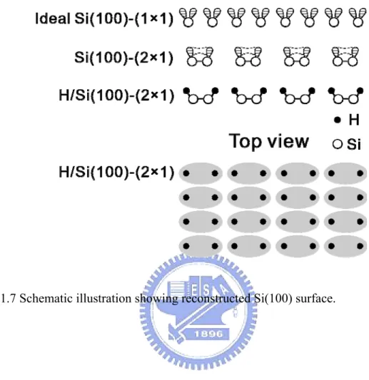 Fig. 1.7 Schematic illustration showing reconstructed Si(100) surface.       