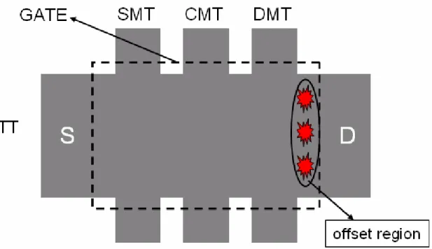 Fig. 2-4 Illustration of the major damage region in the HC-TFTs under severe HC stress  condition
