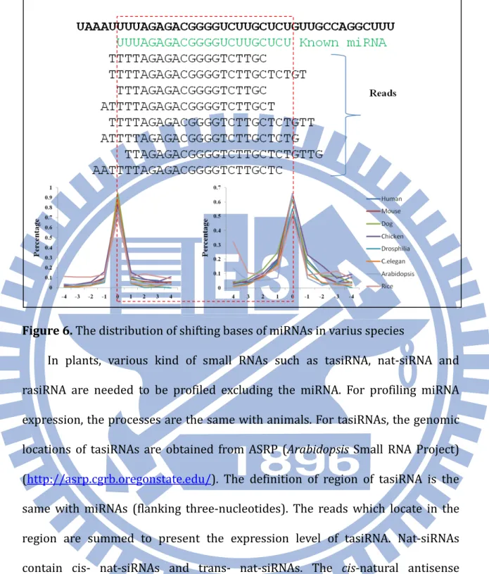 Figure 6. The distribution of shifting bases of miRNAs in varius species 
