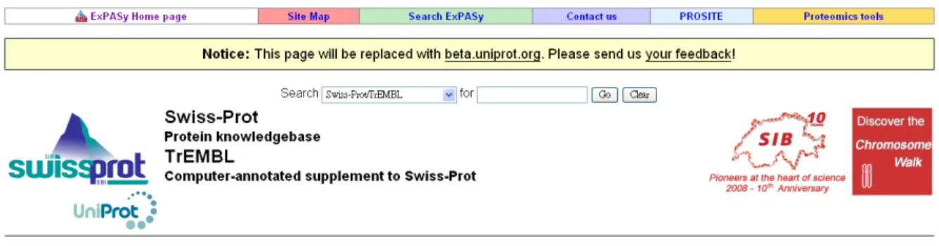 Figure 2.2 Web page of UniProtKB/Swiss-Prot. 