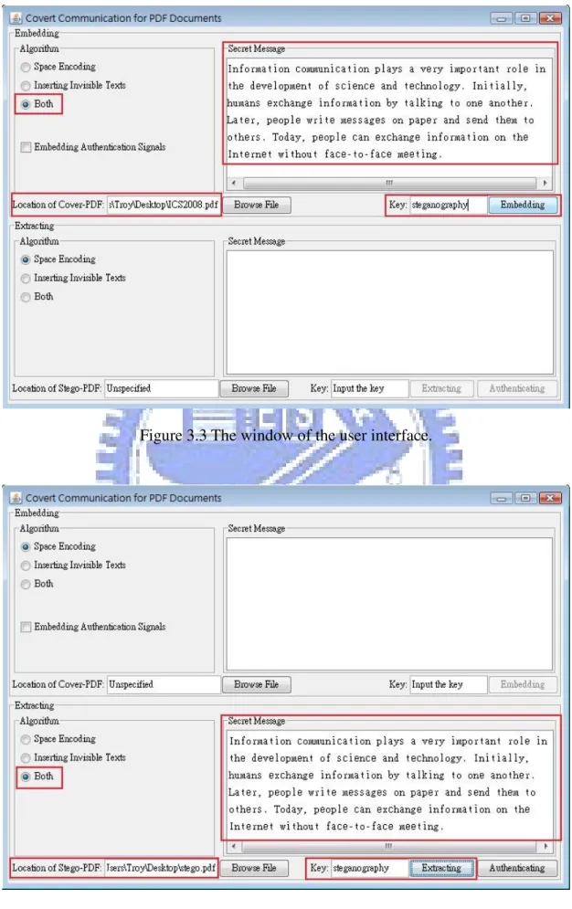 Figure 3.3 The window of the user interface. 