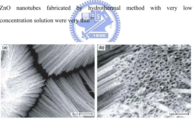 Figure 1-4 ZnO nanotubes are fabricated by AAO and CVD process. (a)  Low-magnification image of aligned ZnO nanotubes