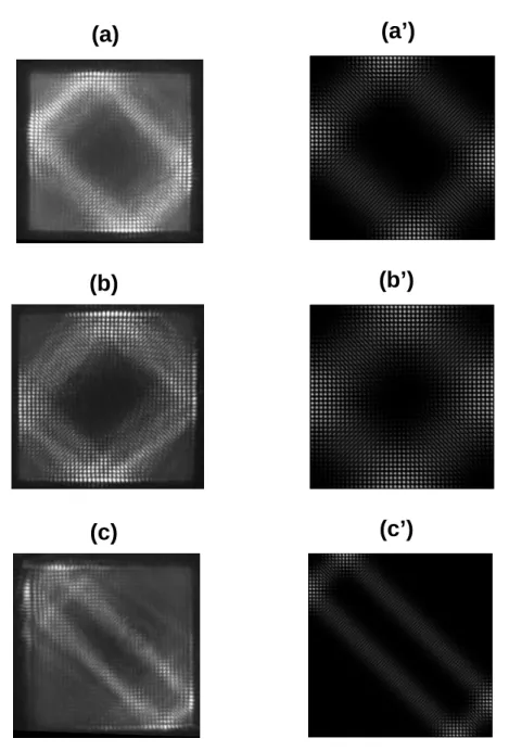 Fig. 3.3-5. (a)-(c) Various superscar modes observed in different square  VCSEL devices