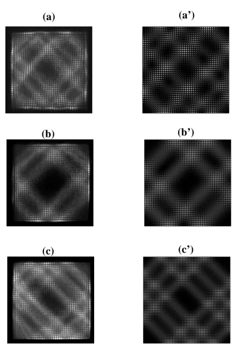 Fig. 3.3-6. (a)-(c) Various multi-POs superscar modes observed in different  square VCSEL devices