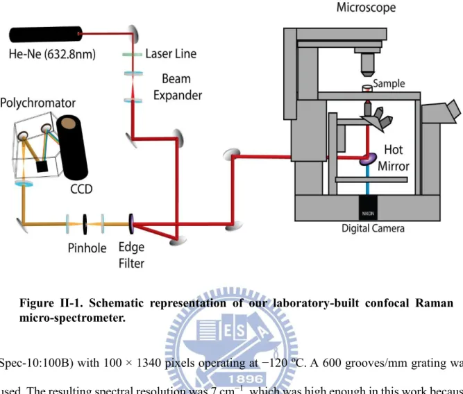 Figure  II-1.  Schematic  representation  of  our  laboratory-built  confocal  Raman  micro-spectrometer