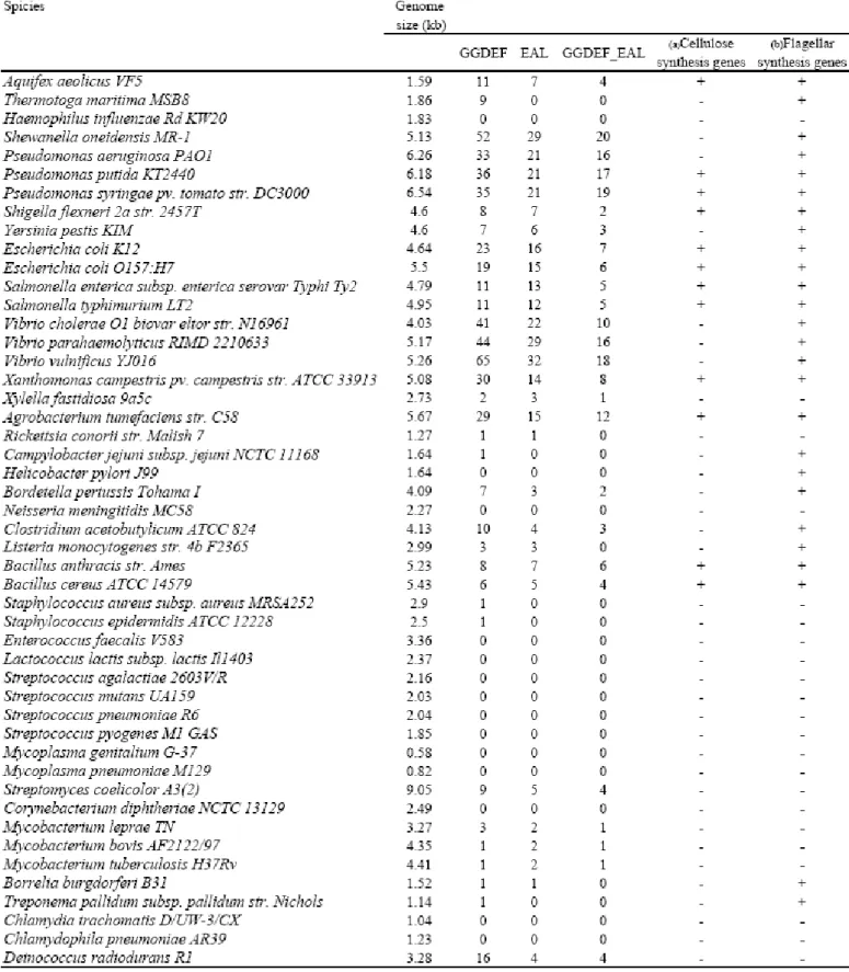 Table 6. Inventory of GGDEF- and EAL- proteins in the selected bacterial  genomes. 