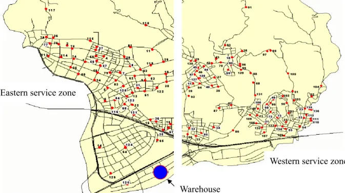 Fig. 4. Geographic distribution of customers Eastern service zone 