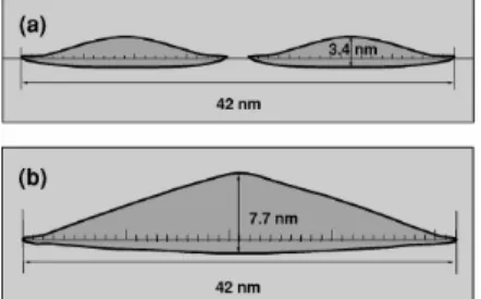 Figure 2. Typical shape of nanoring and quantum dot structures. (a) Schematic InAs/GaAs ”eye”  shaped nano-ring (after TEM picture), (b) Schematic InAs/GaAs “eye” shaped quantum dot