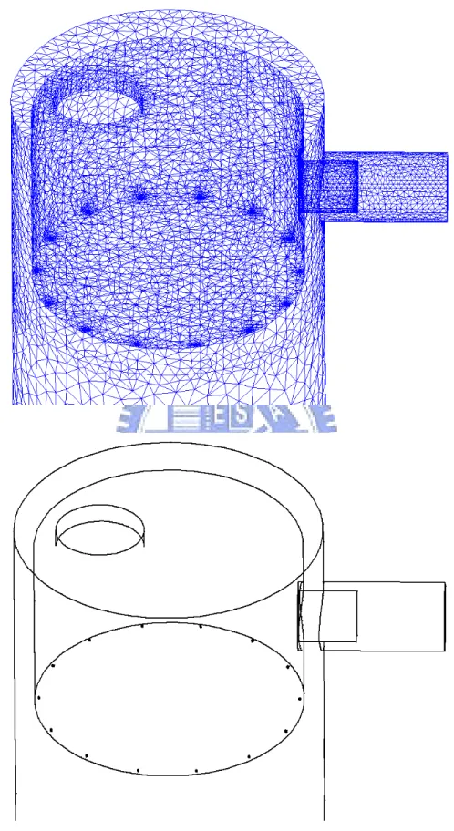 Fig. 3.3. Mesh scheme of the chamber with a designed cover (a) mesh scheme (b) in edge 