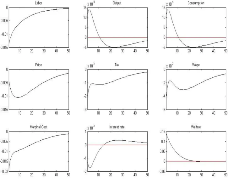 Figure 1: Impulse responses following a shock to productivity 