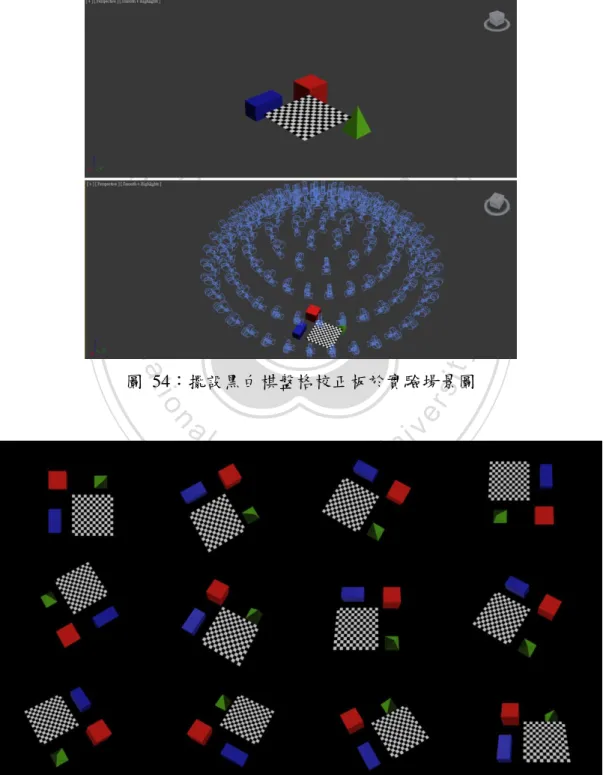 圖 54：擺設黑白棋盤格校正板於實驗場景圖 