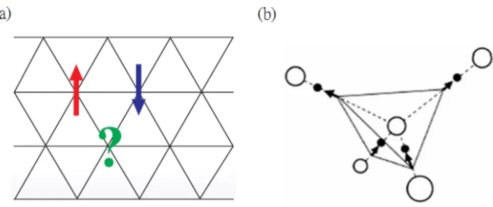 Figure 4.1: Geometric frustration - (a) Ising antiferromagnets on the triangle lattice