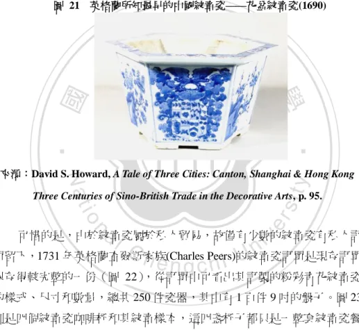 圖  21    英格蘭所知最早的中國紋章瓷——花盆紋章瓷(1690) 