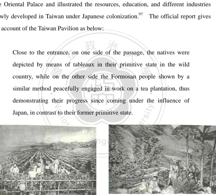 Fig. 4: The Formosan people engaged in work                Fig. 5: The Display of Formosan Life  on a tea plantation                                                                  Resource: Ito, p