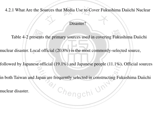 Table 4-2 presents the primary sources used in covering Fukushima Daiichi 