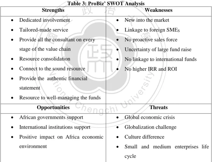 Table 3: ProBiz’ SWOT Analysis 