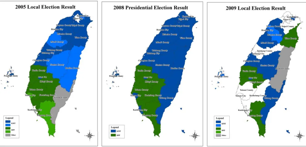 Figure A1: Taiwan’s Electoral Map by Counties/Cities, 2005-2009 