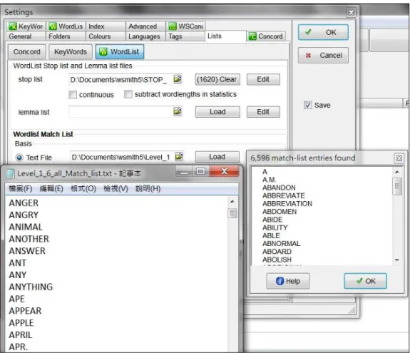 Figure 3.2.5 Adjusting setting for Match List with the Senior High English Wordlist for  Reference 