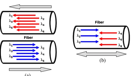 Figure 2.1: Sketch of (a) unidirectional and (b) bidirectional transmission (a)  