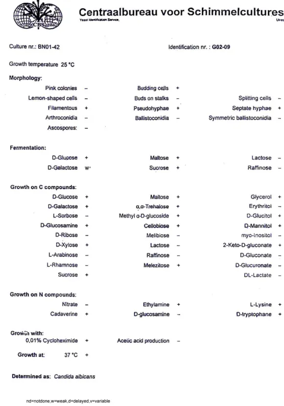 Table 3-2. Identification of the phenol-degradation isolated strain.  This strain was    dentified as Candida albicans by CBS in the Netherland