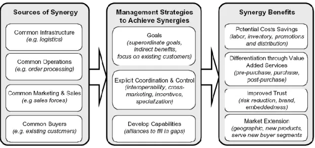 Figure 2. 5 Sources, Management Requirements, and Benefits of Click and Mortar Synergies