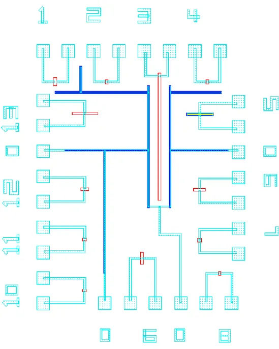 Figure 2.10 The corresponding mask layout view. There are six masks in this work, and all  details are list in Table 2.1