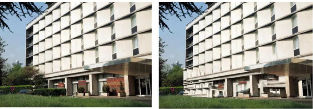 Figure 5.4 Left is the origin input image , right is the perpective inpainting results  for foreground obstacle removal