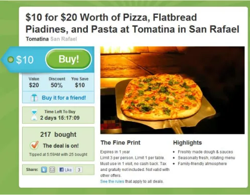 Figure 3-1:    A Typical Promotion of a Daily Product on Groupon  Source:    Groupon website (http://www.groupon.com), 2011