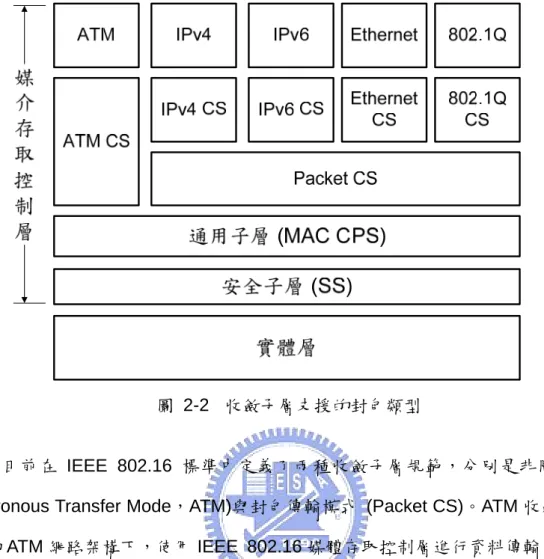圖 2-2     收斂子層支援的封包類型   
