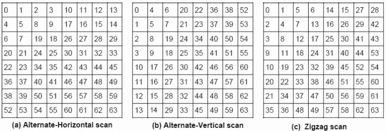 Figure 2.9: Scans for 8 × 8 blocks (from [2]).