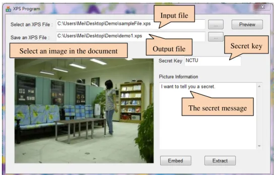 Figure 3.7 The proposed user interface to embed data for covert communication. 