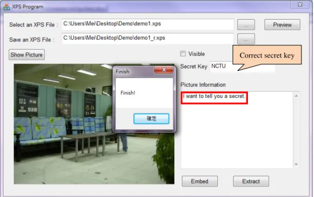 Figure 3.9 The proposed user interface for data extraction using the right secret key