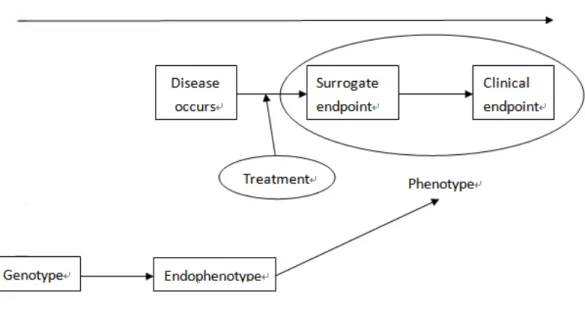 Figure 1    A surrogate endpoint versus an endophenotype in the disease process.