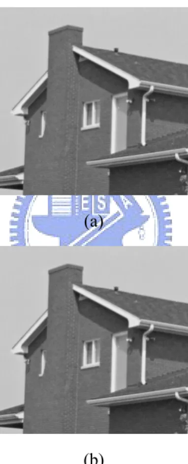 Figure 4.4 A cover image “House” with the size of 256×256 and its stego-image with  16440-bit message data embedded