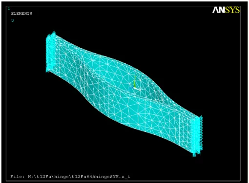 圖 3.38  預彎拱鈑之 ANSYS 分析模型（鉸接） 