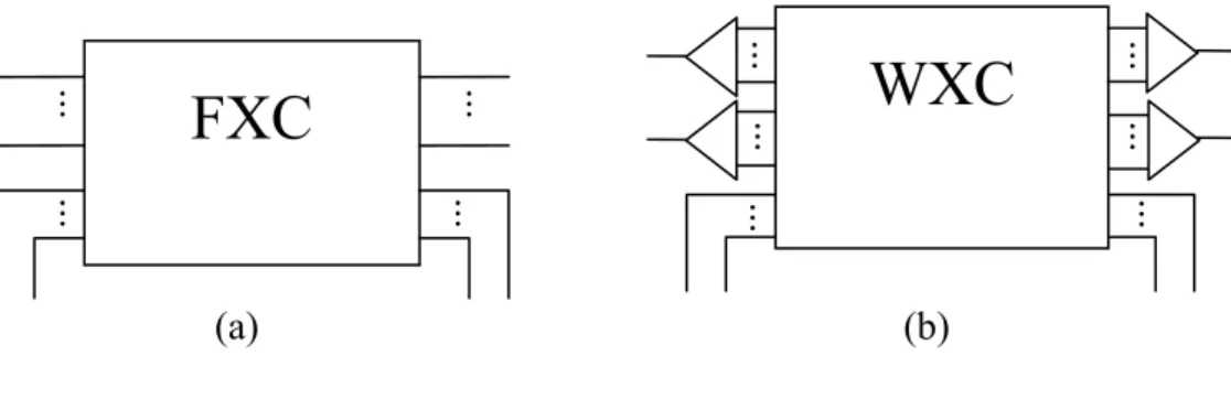 Fig. 6. Node architecture used in heterogeneous networks. (a) fxc-node. (b) wxc-node. 