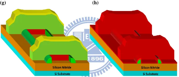 Fig. 2-2.  (g) Removing dummy gate and (h) Deposition of gate oxide. 