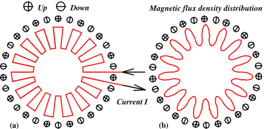 Fig. 2-3.  (a) Annular wire circuit pattern with a multi-pole configuration in the radial direction