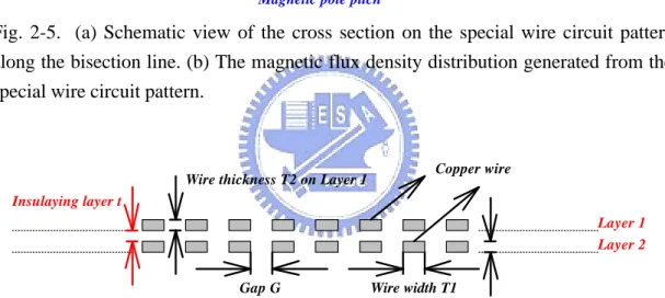 Fig. 2-6.  Schematic view of the cross section on a dual-layered wire circuit structure along the bisection line.