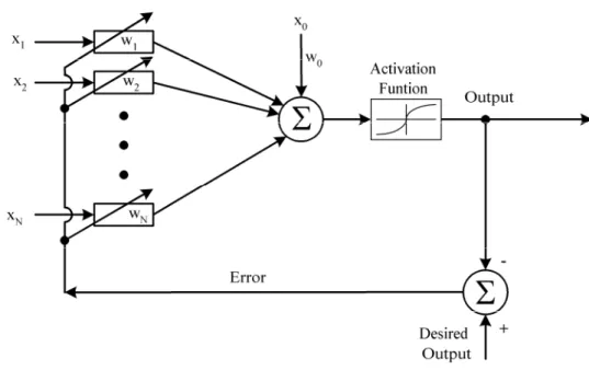 Fig. 1.5  A perceptron with a sigmoidal activation function. The threshold value w 0  are  initialized to small non-zero values